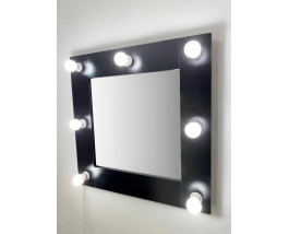 Черное гримерное зеркало с подсветкой лампочками 60х60 см