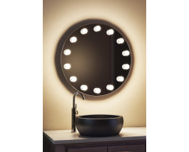 Круглое зеркало в ванную комнату с подсветкой лампочками Тринити